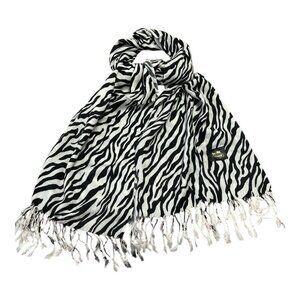 Coach Black and White Zebra Print Fringe Scarf Wrap